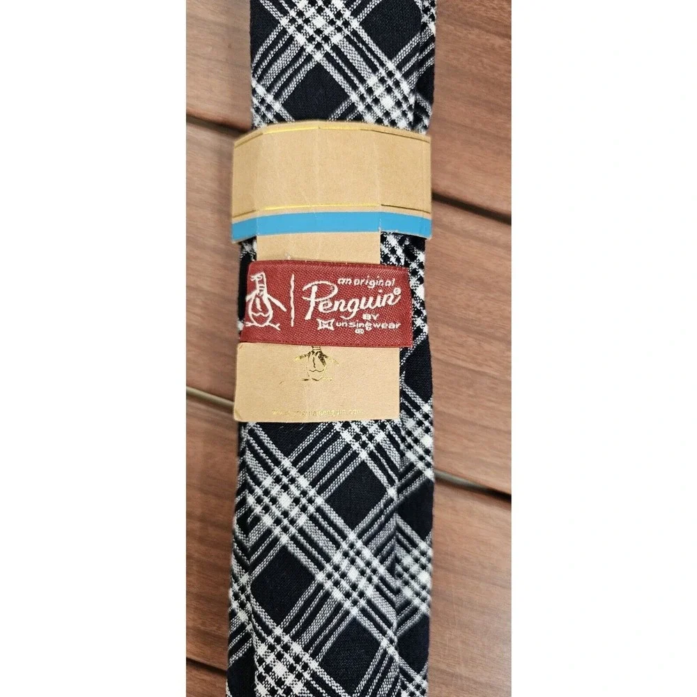 Original Penguin Necktie Black White Plaid Skinny Mens One Size NWT